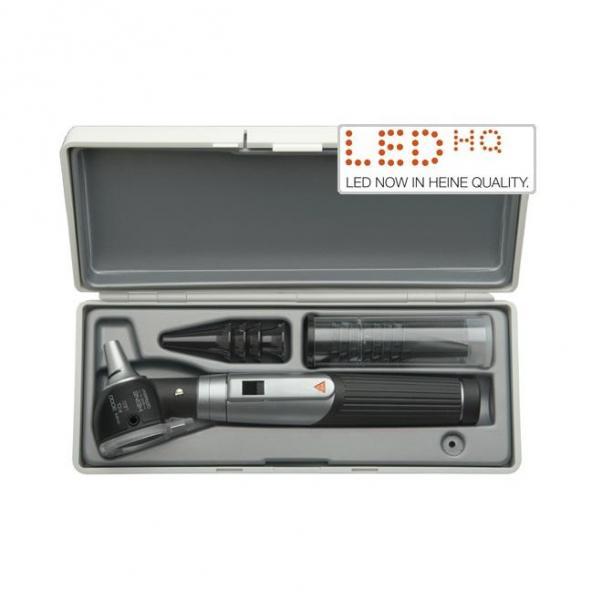 Heine Mini 3000 Fiber Optic LED Otoscoop  + LED Oogspiegel Met 2x Batterij Handvat - Hard Etui - 2x5 Wegwerp Tips - 4 Herbruikbare Tips